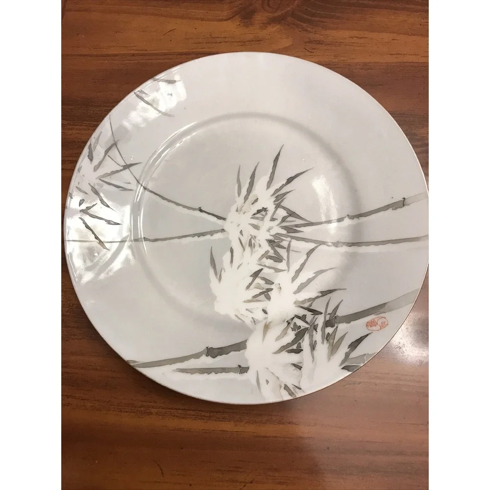 Grey Oriental‎ Bamboo Tree Delicate Plate 7 1/4 In Red Japan Mark